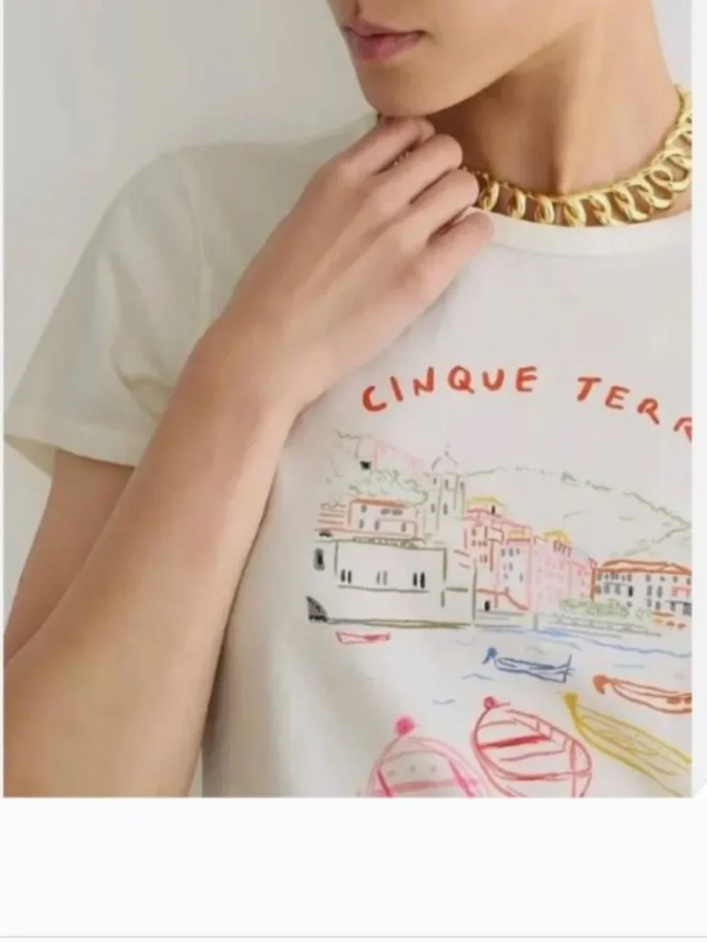 J. Crew Cinque Terre Italy Graphic Tee Size S Cream Multi Cotton Fitted NWT